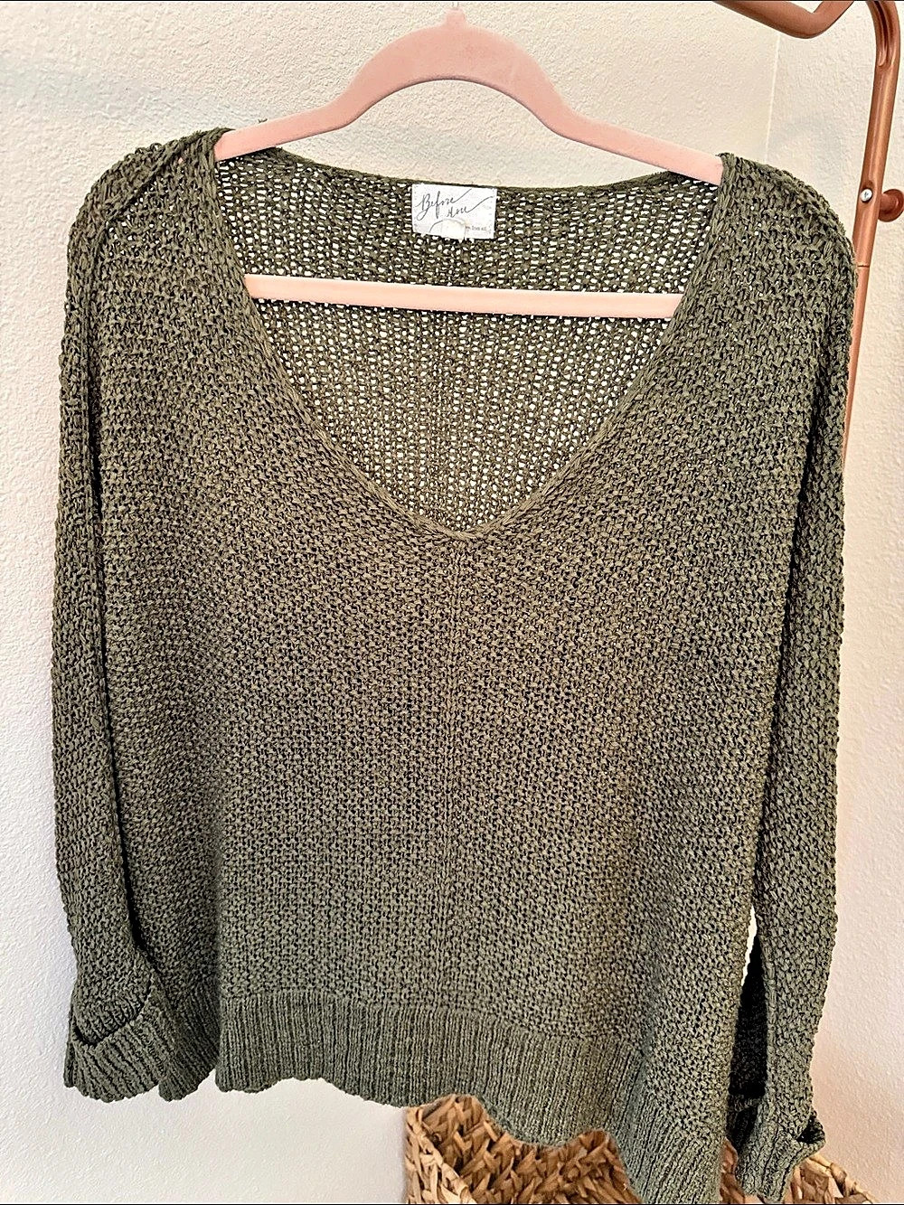 Before You Olive Green V-Neck Sweater